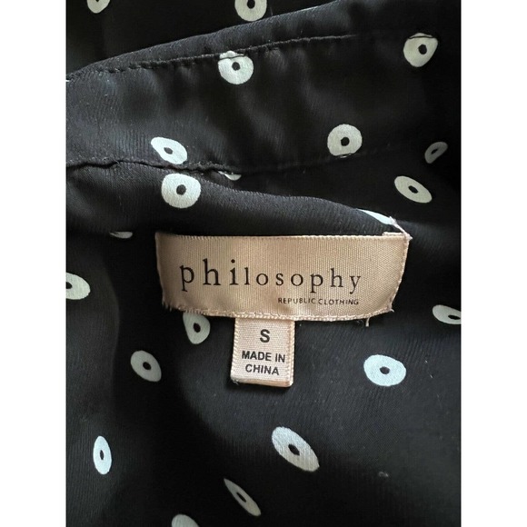 PHILOSOPHY Womens Shirt Button Up Blouse Long Sleeve Polka Dot Black/White Sz S - Picture 3 of 4